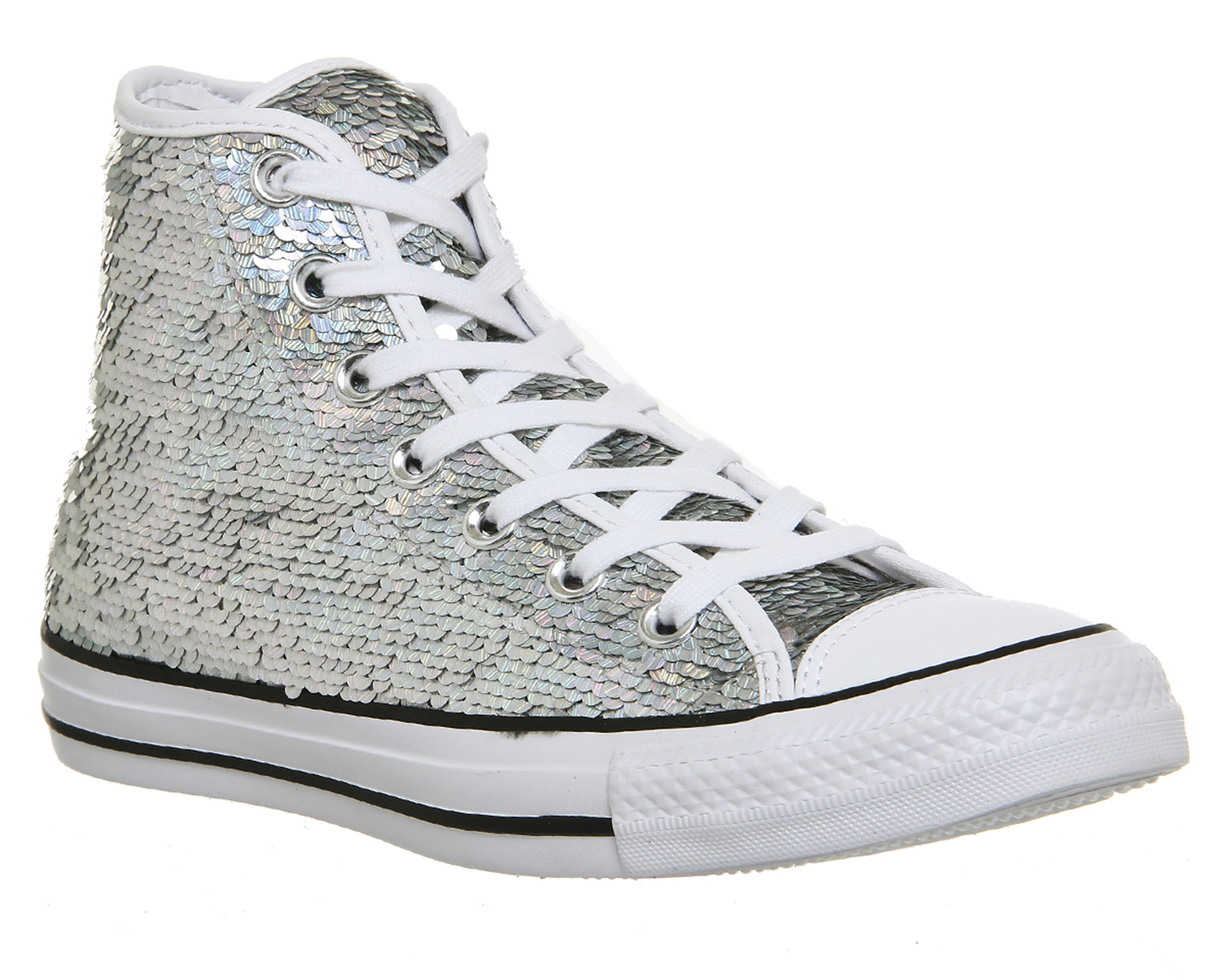 Converse All Star Hi Trainers Silver White Sequin - Women's Trainers