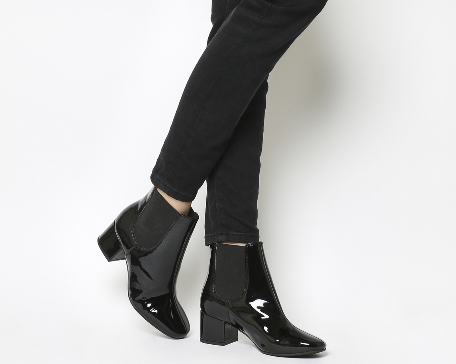 Office Love Bug Block Heel Chelsea Boots Black Patent Leather - Ankle Boots