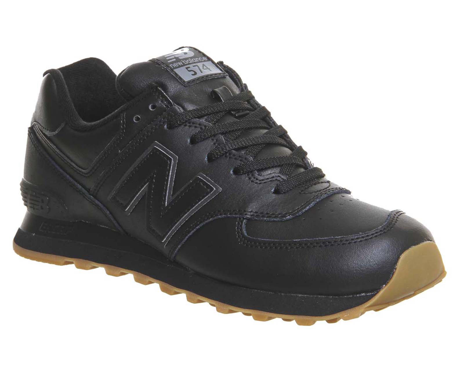 new balance black leather trainers